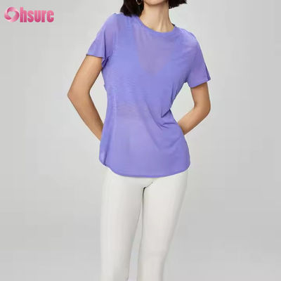 Vrouwen lichtgewicht rug holle korte mouw gym T-shirt ademend snel droog transparante casual yoga T-shirts