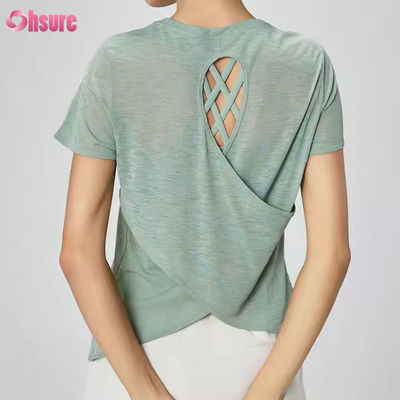 Vrouwen lichtgewicht rug holle korte mouw gym T-shirt ademend snel droog transparante casual yoga T-shirts