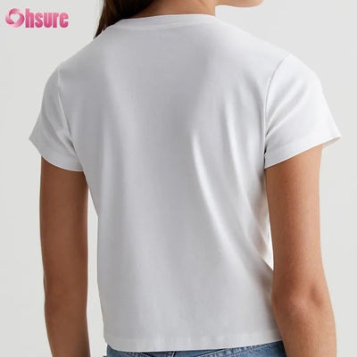 Effen Casual Custom Witte Cropped Crewneck T-shirt voor Dames - Vintage Silhouet, Katoenmix Ribgebreid, Alledaagse Basic