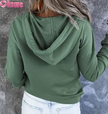 Vrouwen Casual Loose Fit Long Sleeve Pullover Knop-Up Hooded Sweatshirt Front Logo Gebreid voor Herfst Winter Met zakken