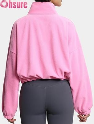 Vrouwen zachte vlies trui jas, Casual lange mouw rits trui met elastische heup voor comfort