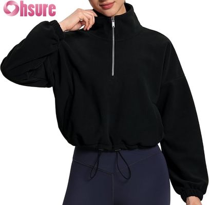 Vrouwen zachte vlies trui jas, Casual lange mouw rits trui met elastische heup voor comfort