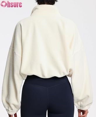 Vrouwen zachte vlies trui jas, Casual lange mouw rits trui met elastische heup voor comfort