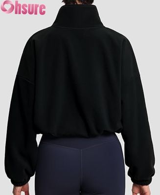 Vrouwen zachte vlies trui jas, Casual lange mouw rits trui met elastische heup voor comfort