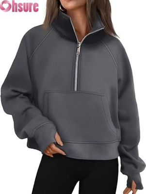 Op maat gemaakte dames fleece trui met halve rits en crop | Herfstmode trui met kwart rits 2025
