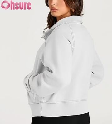 Op maat gemaakte dames fleece trui met halve rits en crop | Herfstmode trui met kwart rits 2025