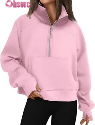 Op maat gemaakte dames fleece trui met halve rits en crop | Herfstmode trui met kwart rits 2025