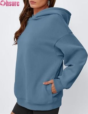 Vrouwen Oversized Fleece Hoodie Solid Color Pullover Sweatshirt met zak
