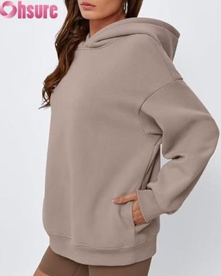 Vrouwen Oversized Fleece Hoodie Solid Color Pullover Sweatshirt met zak
