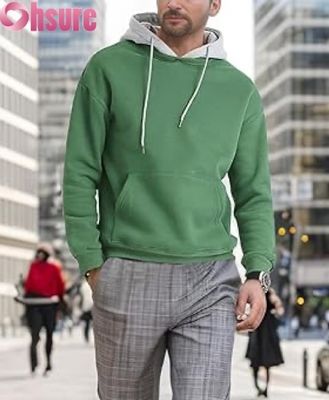 Mensen Casual Long Sleeve Pullover Hoodie Sweatshirt met voorzak Contrast Kleur Hood Design