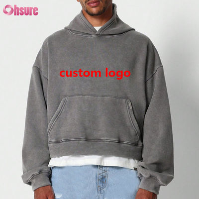 Hoodie Fabrikant Custom Y2K Print Streetwear 400 Gsm Fleece Vintage Oversized Heavyweight Crop Acid Wash Cropped Hoodie Heren
