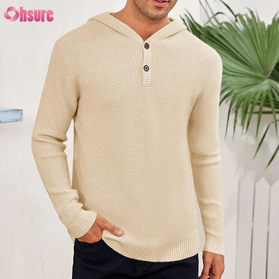 Groothandel Sport Goed Design Super Mode Hoge Kwaliteit Tops Zachte Gebreide Wol Kasjmier Hoodie Met Knopen voor Heren Met Mesh-voering