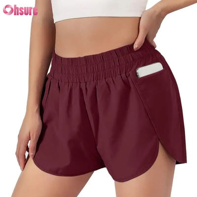 Dames sneldrogende fitness hardloopshorts sneldrogende sportlaag met elastische tailleband ademende atletiekkleding fabrikant