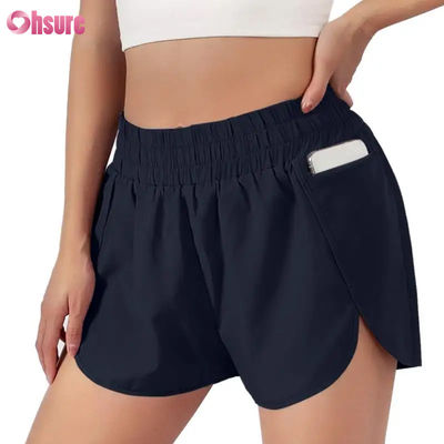 Dames sneldrogende fitness hardloopshorts sneldrogende sportlaag met elastische tailleband ademende atletiekkleding fabrikant