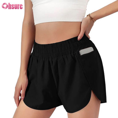 Dames sneldrogende fitness hardloopshorts sneldrogende sportlaag met elastische tailleband ademende atletiekkleding fabrikant