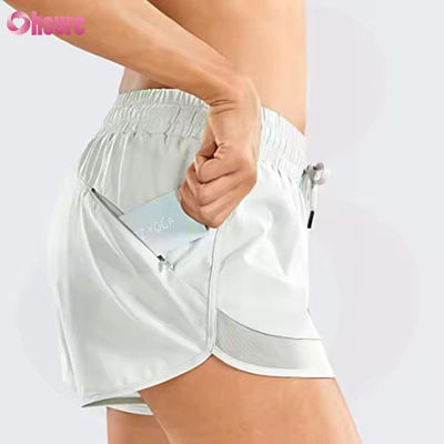 Vrouwen Yoga & Running Short High Waist Quick Dry Gym Athletic Shorts Met Zip Back Pocket Skinny Casual Stijl Draad