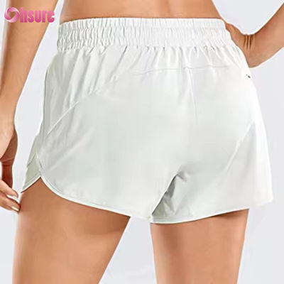 Vrouwen Yoga & Running Short High Waist Quick Dry Gym Athletic Shorts Met Zip Back Pocket Skinny Casual Stijl Draad