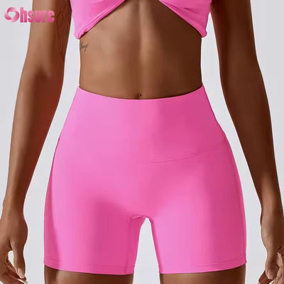 Snoepkleur Sneldrogende Nude Yoga Shorts Heup Lift Hardloop Fitness Shorts Strakke Hoge Taille Sport Leggings