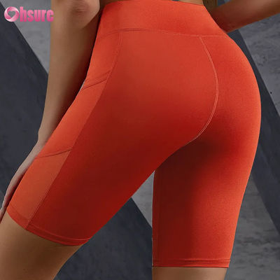 Gepersonaliseerd Logo Print Strak Hot Sale Pocket Mesh Stichting Hoog middel Buik Lifting Slimming Yoga Shorts Leggings Groothandel