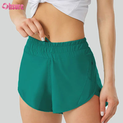 Vrouwen Yoga korte broek zeer ademend snel droog polyester trainingsbroek met elastische taillezakken voor sport en hardlopen