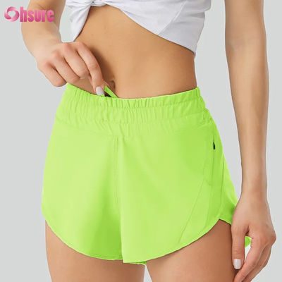 Vrouwen Yoga korte broek zeer ademend snel droog polyester trainingsbroek met elastische taillezakken voor sport en hardlopen