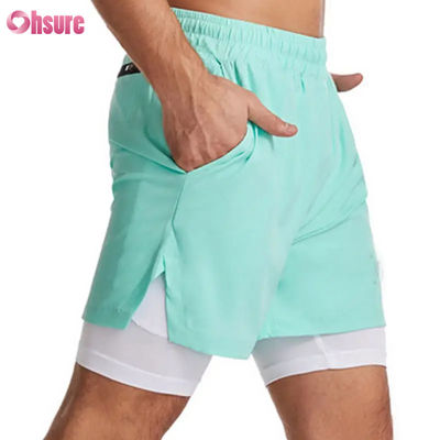 Op Maat Gemaakt Logo Ontwerp Polyester 2 in 1 Gym Shorts Fitness Workout Kleding Heren Standaard Logo Effen Korte Zwemvoering Fitness Shorts