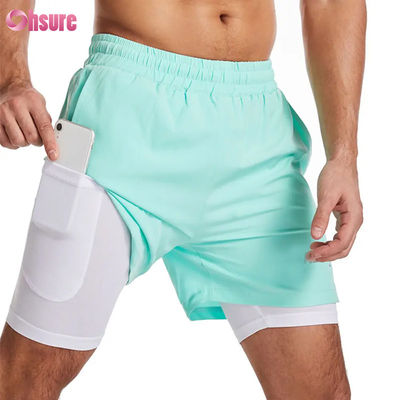 Op Maat Gemaakt Logo Ontwerp Polyester 2 in 1 Gym Shorts Fitness Workout Kleding Heren Standaard Logo Effen Korte Zwemvoering Fitness Shorts