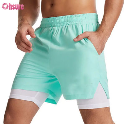 Op Maat Gemaakt Logo Ontwerp Polyester 2 in 1 Gym Shorts Fitness Workout Kleding Heren Standaard Logo Effen Korte Zwemvoering Fitness Shorts