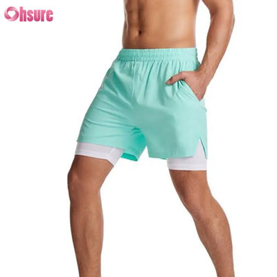 Op Maat Gemaakt Logo Ontwerp Polyester 2 in 1 Gym Shorts Fitness Workout Kleding Heren Standaard Logo Effen Korte Zwemvoering Fitness Shorts