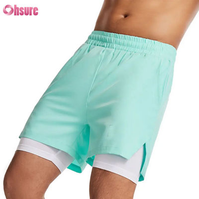 Op Maat Gemaakt Logo Ontwerp Polyester 2 in 1 Gym Shorts Fitness Workout Kleding Heren Standaard Logo Effen Korte Zwemvoering Fitness Shorts