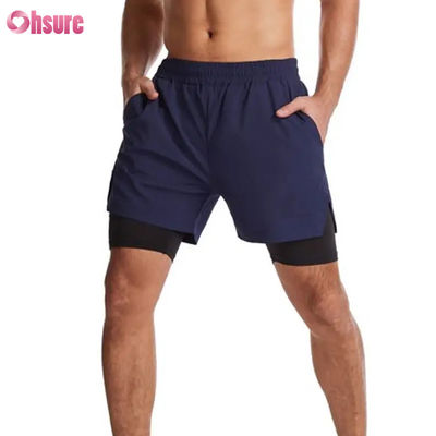 Op Maat Gemaakt Logo Ontwerp Polyester 2 in 1 Gym Shorts Fitness Workout Kleding Heren Standaard Logo Effen Korte Zwemvoering Fitness Shorts