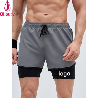 Training mannen Reflectieve band trektouw Taille 2 in 1 Sport fitness shorts Workout shorts voor mannen