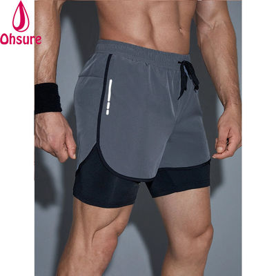 Training mannen Reflectieve band trektouw Taille 2 in 1 Sport fitness shorts Workout shorts voor mannen