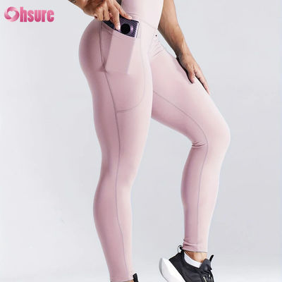 Sneldrogende hoge taille hoge taille sportfitness leggings kontlift yoga leggings vrouwen kant zakbroek