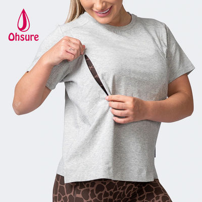 OEM 100% katoen oversized T-shirt dames korte mouw met rits borstvoeding zwangerschapskleding