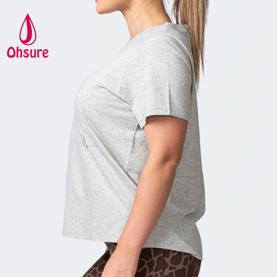 OEM 100% katoen oversized T-shirt dames korte mouw met rits borstvoeding zwangerschapskleding