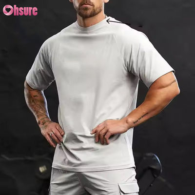 Aangepaste 95% Katoen Spandex Crew Neck Korte Raglan Mouw Relaxte Pasvorm Training Gym T-shirt voor Heren