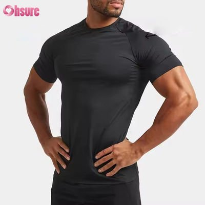 Aangepaste Polyester Spandex Lichtgewicht Slim Fit Raglan Mouw Snel Spier Training Top Gym T-shirt voor Heren
