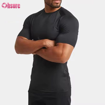 Aangepaste Polyester Spandex Lichtgewicht Slim Fit Raglan Mouw Snel Spier Training Top Gym T-shirt voor Heren