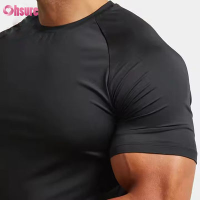 Aangepaste Polyester Spandex Lichtgewicht Slim Fit Raglan Mouw Snel Spier Training Top Gym T-shirt voor Heren