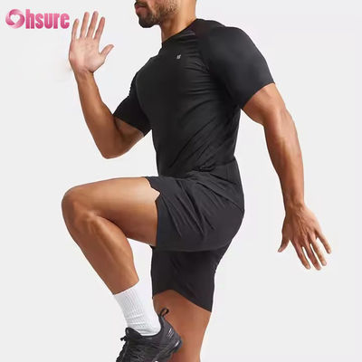 Aangepaste Polyester Spandex Lichtgewicht Slim Fit Raglan Mouw Snel Spier Training Top Gym T-shirt voor Heren