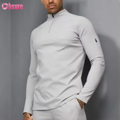 Op maat gemaakte actieve sportkleding Slim Fit 1/4 Quarter Zip Jogging Track Top Heren Compressie Gym Lange Mouw Shirt