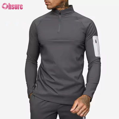 Op maat gemaakte actieve sportkleding Slim Fit 1/4 Quarter Zip Jogging Track Top Heren Compressie Gym Lange Mouw Shirt