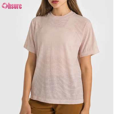 Groothandel Custom Logo Quick Dry Breathable Jacquard Sport T-shirts Fitness Kortmouw Yoga Top Vrouwen Kort Lengte Gym T-shirts