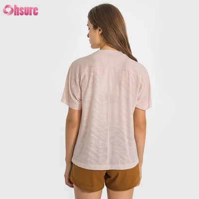 Groothandel Custom Logo Quick Dry Breathable Jacquard Sport T-shirts Fitness Kortmouw Yoga Top Vrouwen Kort Lengte Gym T-shirts