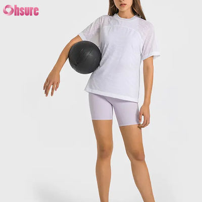 Groothandel Custom Logo Quick Dry Breathable Jacquard Sport T-shirts Fitness Kortmouw Yoga Top Vrouwen Kort Lengte Gym T-shirts