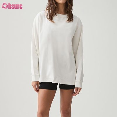 Dames T-shirt met lange mouwen Custom Dubbelzijdig O-hals Blanco Effen Cropped Top Gekruiste Onderkant Atletisch Spandex