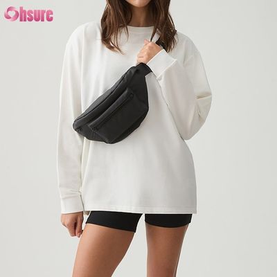 Dames T-shirt met lange mouwen Custom Dubbelzijdig O-hals Blanco Effen Cropped Top Gekruiste Onderkant Atletisch Spandex