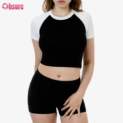 Premium dames 100% katoen gesneden sport top rekbaar gebreide mouw ademend casual top met aangepaste logo optie