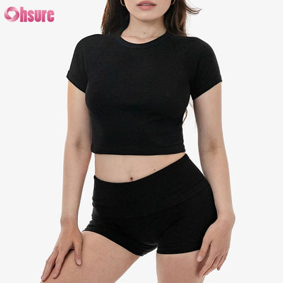 Premium dames 100% katoen gesneden sport top rekbaar gebreide mouw ademend casual top met aangepaste logo optie